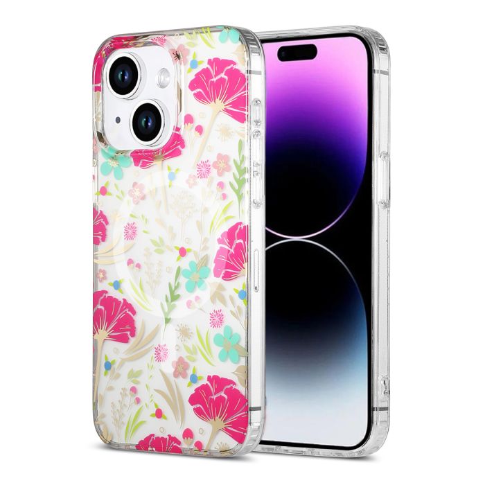 Mobilskal MagSafe för iPhone 13 och 14 - Blommor Röd-grön- G-SP.se