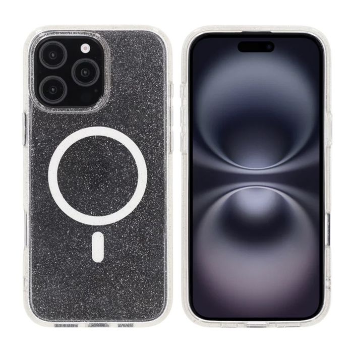 iPhone 16 Pro Max Rvelon Mobilskal TPU med MagSafe - Glitter Vit- G-SP.se
