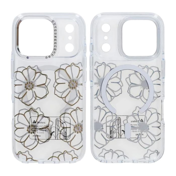 Mobilskal Magsafe till iPhone 17 Pro - Transparent med blommor- G-SP.se