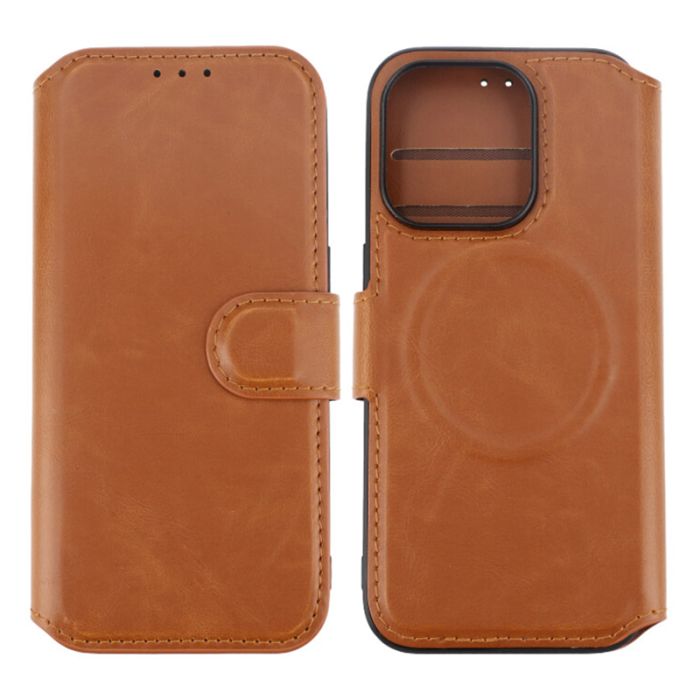 iPhone 15 Pro Plånboksfodral med Magsafe Rvelon - Brun- G-SP.se