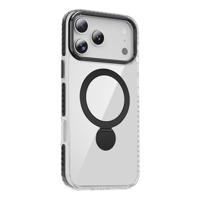 Skal Magsafe till iPhone 17 Pro - Transparent svart med ringstativ- G-SP.se
