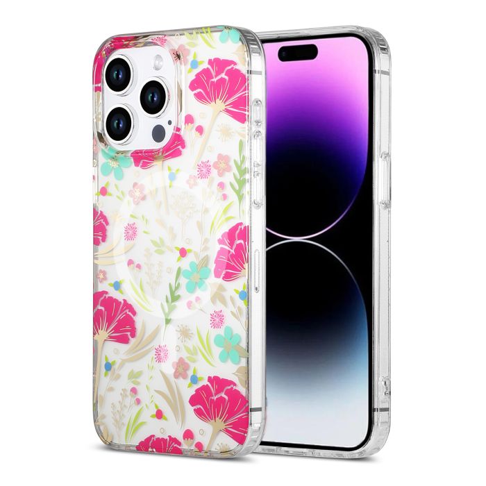 iPhone 14 Pro Mobilskal MagSafe - Blommor Röd/Grön- G-SP.se