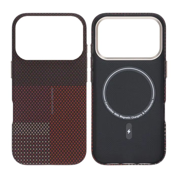 Mobilskal Aramidfiber för iPhone 17 Pro Max - Röd med rutnät- G-SP.se