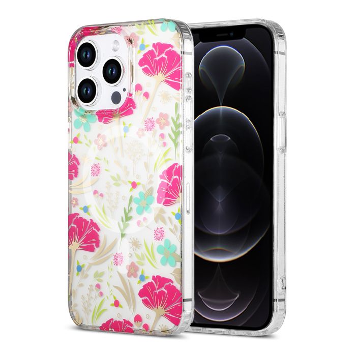 iPhone 12 Pro Max Mobilskal MagSafe - Blommor Röd/Grön- G-SP.se