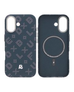 Mobilskal Aramidfiber för iPhone 17 - Blå med text