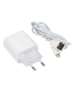 USB A till Lightning Kabel + USB Laddare 2.4A - Vit