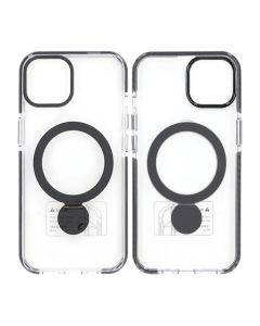Skal Magsafe till iPhone 15 - Transparent svart med ringstativ