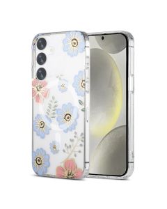 Samsung Galaxy S24 Mobilskal Magnet - Blommor Röd/Blå