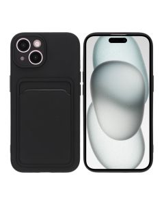 iPhone 15 Mobilskal Silikon med Korthållare - Svart- G-SP.se