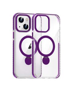 Skal Magsafe till iPhone 15 - Transparent lila med ringstativ