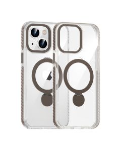 Skal Magsafe till iPhone 15 - Transparent grå med ringstativ