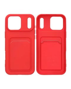 Mobilskal Silikon med Korthållare för iPhone 17 Pro Max - Röd