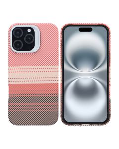 iPhone 16 Pro Max Skal med Magsafe och Utfällbart Stativ - Randig Orange