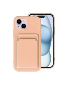 iPhone 15 Plus Mobilskal Silikon med Korthållare - Rosa- G-SP.se
