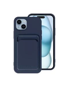 iPhone 15 Plus Mobilskal Silikon med Korthållare - Blå- G-SP.se