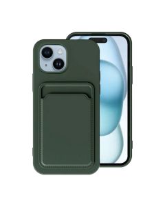 iPhone 15 Plus Mobilskal Silikon med Korthållare - Grön- G-SP.se