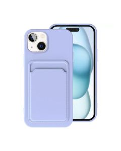 iPhone 15 Plus Mobilskal Silikon med Korthållare - Lila- G-SP.se