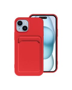 iPhone 15 Plus Mobilskal Silikon med Korthållare - Röd- G-SP.se