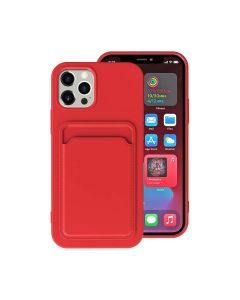 iPhone 14 Pro Max Silikonskal med Korthållare - Röd- G-SP.se