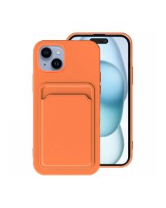 iPhone 15 Mobilskal Silikon med Korthållare - Orange- G-SP.se