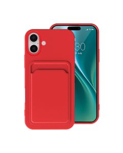 iPhone 16 Mobilskal Silikon med Korthållare - Röd