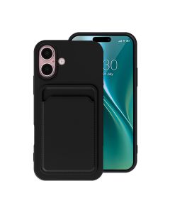 iPhone 16 Plus Mobilskal Silikon med Korthållare - Svart