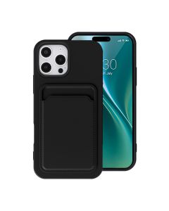 iPhone 16 Pro Max Mobilskal Silikon med Korthållare - Svart