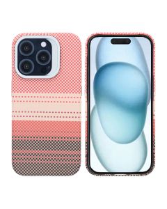 iPhone 15 Pro Skal med Magsafe och Utfällbart Stativ - Randig Orange