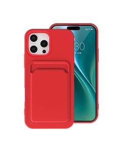 iPhone 16 Pro Mobilskal Silikon med Korthållare - Röd