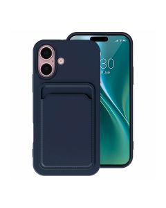 iPhone 16 Plus Mobilskal Silikon med Korthållare - Blå