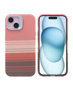 iPhone 15 Skal med Magsafe och Utfällbart Stativ - Randig Orange