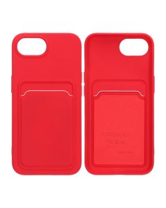 iPhone 16e Mobilskal Silikon med Korthållare - Röd