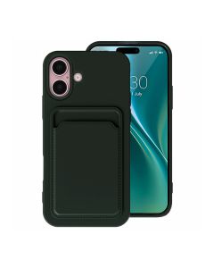 iPhone 16 Mobilskal Silikon med Korthållare - Militärgrön