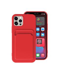 iPhone 15 Pro Mobilskal Silikon med Korthållare - Röd- G-SP.se