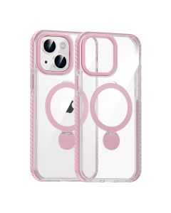 Skal Magsafe till iPhone 15 - Transparent rosa med ringstativ