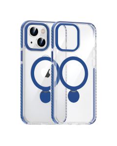 Skal Magsafe till iPhone 15 - Transparent blå med ringstativ