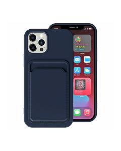 iPhone 15 Pro Max Mobilskal Silikon med Korthållare - Blå- G-SP.se