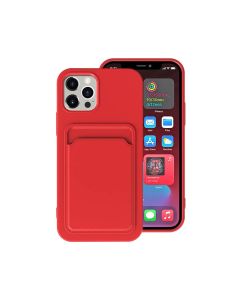 iPhone 13 Pro Max Silikonskal med Korthållare - Röd- G-SP.se