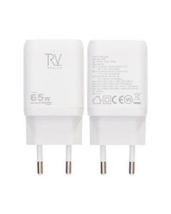 Rvelon Väggladdare 2x USB-C + USB-A 65W GaN - Vit