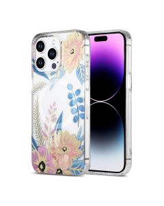 iPhone 15 Pro Mobilskal MagSafe - Blommor Rosa/Blå