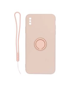 iPhone X/XS Silikonskal med Ringhållare och Handrem - Rosa- G-SP.se