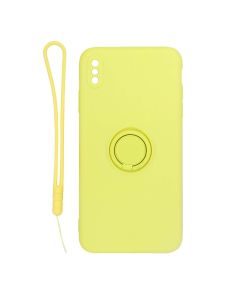 iPhone X/XS Silikonskal med Ringhållare och Handrem - Gul- G-SP.se