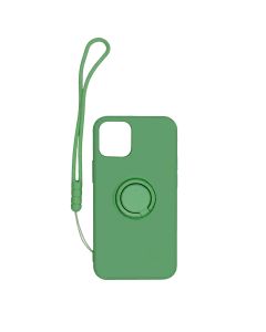 iPhone 12 Pro Max Silikonskal med Ringhållare och Handrem - Grön- G-SP.se