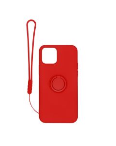 iPhone 12 Pro Max Silikonskal med Ringhållare och Handrem - Röd- G-SP.se