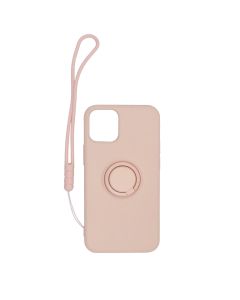 iPhone 12 Pro Max Silikonskal med Ringhållare och Handrem - Rosa- G-SP.se