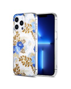 iPhone 13 Pro Mobilskal MagSafe - Blommor Blå/Guld