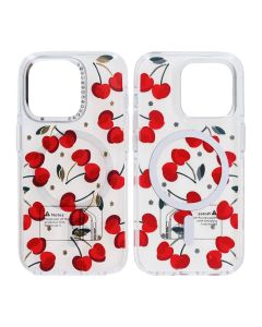 Mobilskal Magsafe till iPhone 15 Pro - Transparent med körsbärs