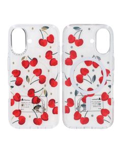 Mobilskal Magsafe till iPhone 16 - Transparent med körsbärs