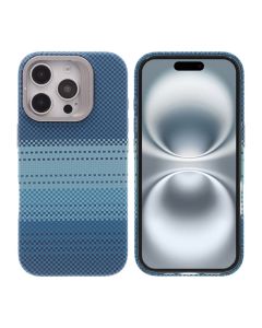 iPhone 16 Pro Skal med Magsafe och Utfällbart Stativ - Randig Blå