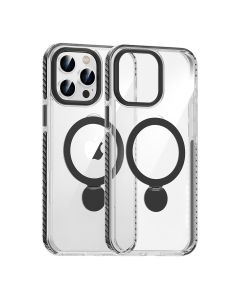 Skal Magsafe till iPhone 15 Pro Max - Transparent svart med ringstativ